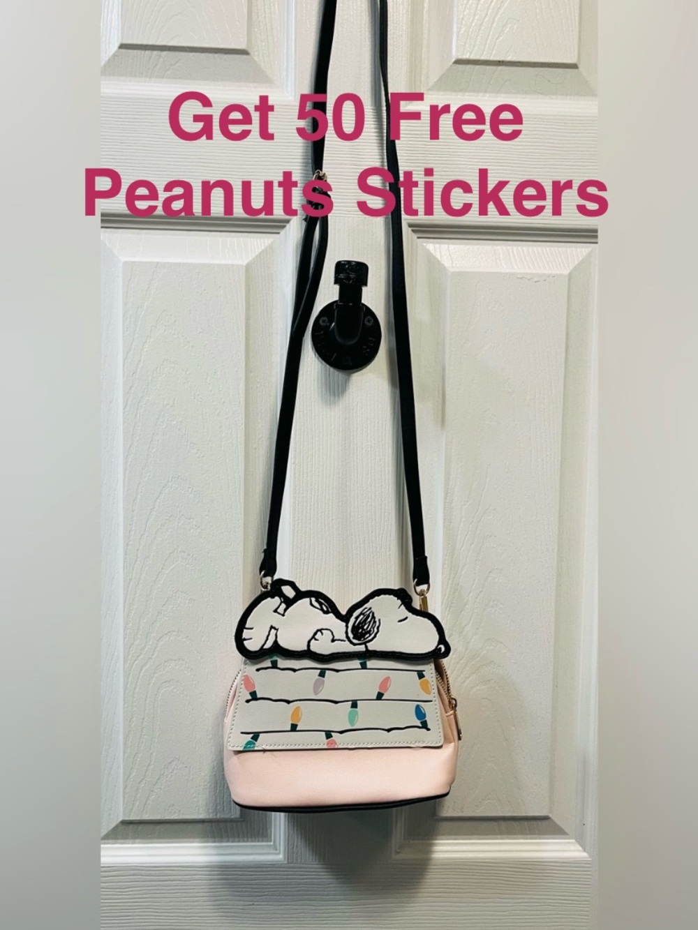 Bioworld Snoopy Pink Crossbody Bag with Holiday Lights PLUS 50 Free Stickers